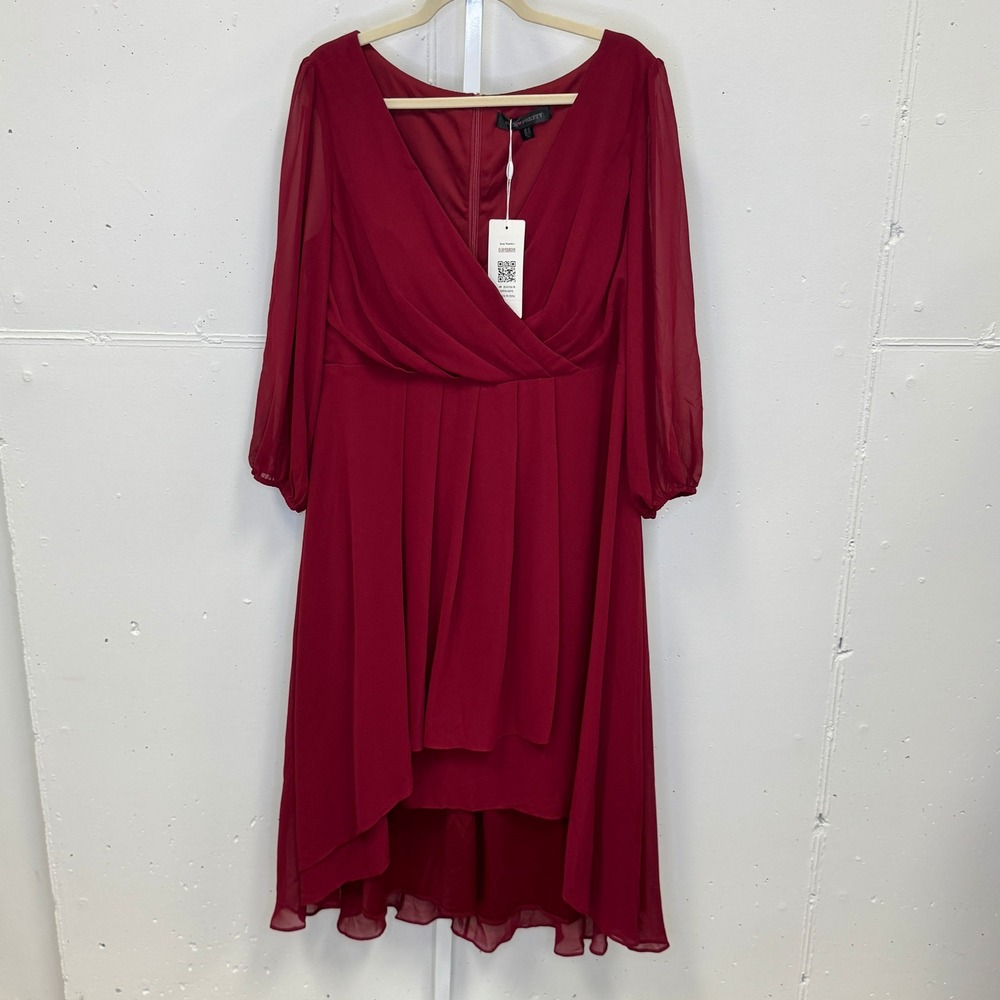 NWT Ever-Pretty Burgundy High-Low Chiffon Cocktail Dress Long Sleeve Burgundy 18